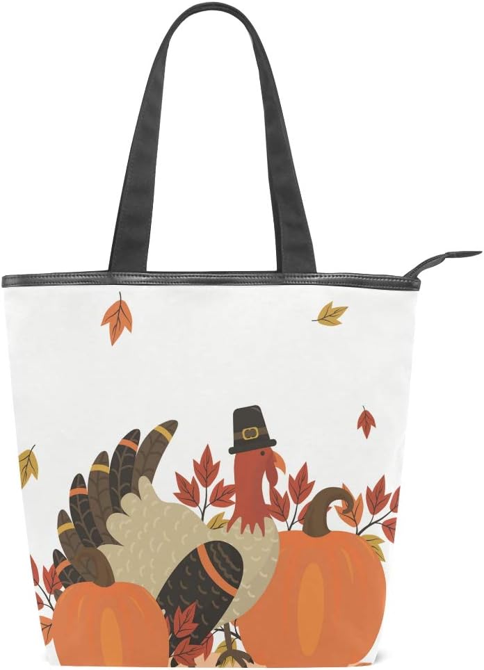 MUOOUM Happy Turkry Day Canvas Tote Bag Shoulder Bags Handbag for School Shopping Travel