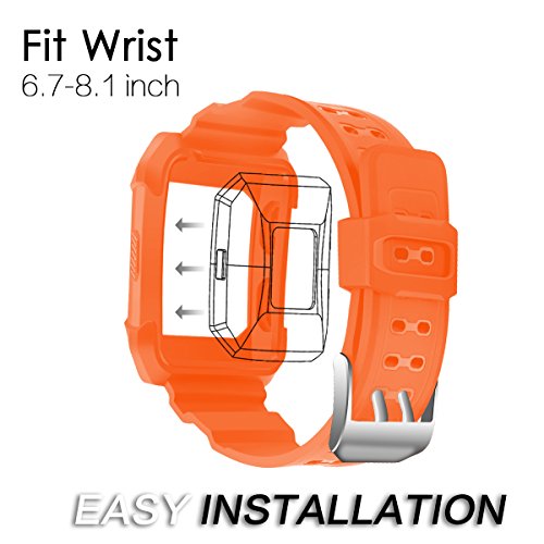 C2D JOY For Fitbit Ionic Case Replacement Bands Rugged Protective Frame Case Accessory Sport Bands For Fitbit Ionic Watch Orange (6.7-8.1 inch)