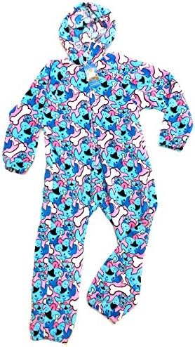 Confetti and Friends Girl's Fuzzy Plush One Piece Jumpsuit - Blue Dog - 10/12