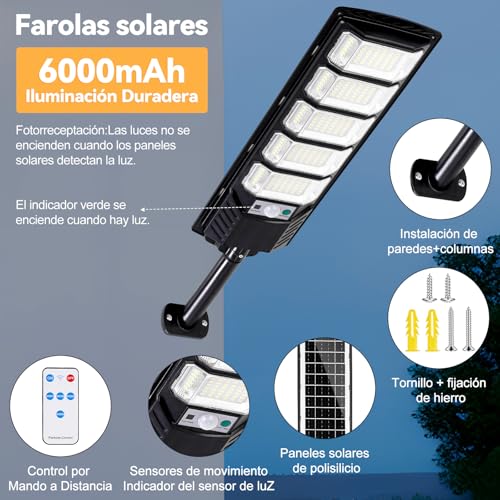 Dopwii Lamparas Solares Exterior 6000mAh,240 LED 15000 Lúmenes con Sensor de Movimiento, Luces Solares para Exterior Jardin, IP65,Lámpara Solar con 4 Modos de Iluminación y Mando a Distancia(2 Piezas)
