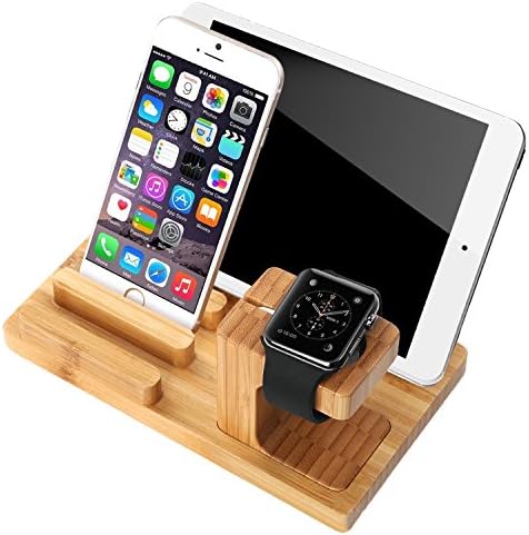 MMOO 3 in 1 Bamboo Stand Charging Dock for Apple iWatch, iPhone 5s, 6, 6 Plus, iPad Mini iPad Air, iPad Air 2