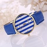 PromiseU Fashion Women Geneva Stripes Dial Leather Band Quartz Watch
