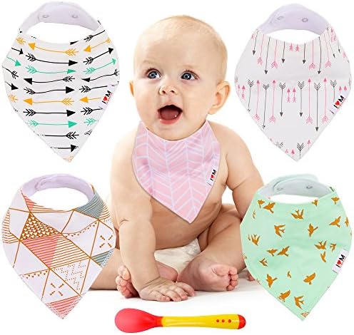 Baby Bandana Drool Bibs | Carrot Spoon – 5 Teething Bibs for Newborn Boys and Girls – Made of Natural Cotton and Soft Fleece - Unisex Patterns, Suitable as Baby Shower Gift Set (Unisex) by ILOVEM