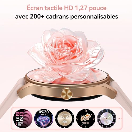 Montre Connectée Femme pour Samsung, iPhone, Android, 1.57" Smartwatch avec Appel Bluetooth, Montre Femme Surveillance de la Fréquence Cardiaque/Sommeil, 3ATM étanche, 120+ Modes Sport, Podometre