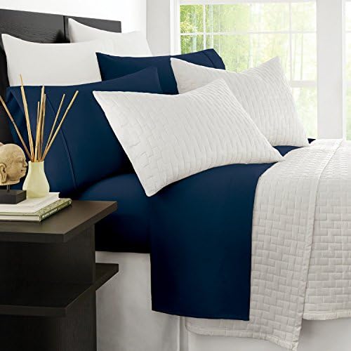 Zen Home Luxury Bed Sheets - 1500 Series Brushed Microfiber w/ Bamboo Blend Treatment Sheet Set - Eco-friendly, Hypoallergenic and Wrinkle Resistant - 4-Piece - Queen - Navy Blue