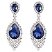 BriLove Wedding Bridal Dangle Earrings for Women Crystal Teardrop Cluster Beads Chandelier Jewelry Navy Blue Sapphire Color Silver-Tone