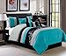 Chezmoi Collection Napa 7-Piece Luxury Leaves Scroll Embroidery Bedding Comforter Set (King, Teal/Gray/Black)