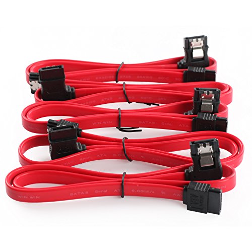 Postta SATA III Cable (5 Pack) 18 Inches 6.0 Gbps Straight to Left Angle Data Cable with Locking Latch-Red - Thumbnail 4