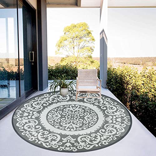 Reversible Round Outdoor Rugs for Patio 5’ Plastic Straw