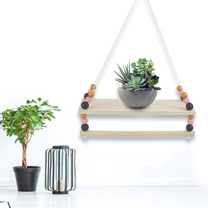 wosume Wall Rack, Wooden Retro Hanging Rack Stand Shelf Plant Support