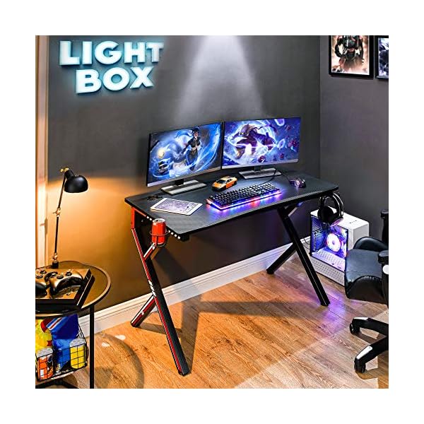 Mr IRONSTONE Gaming Desk 45.2'' with Power Outlets, Computer Desk Gaming Table Carbon Fiber