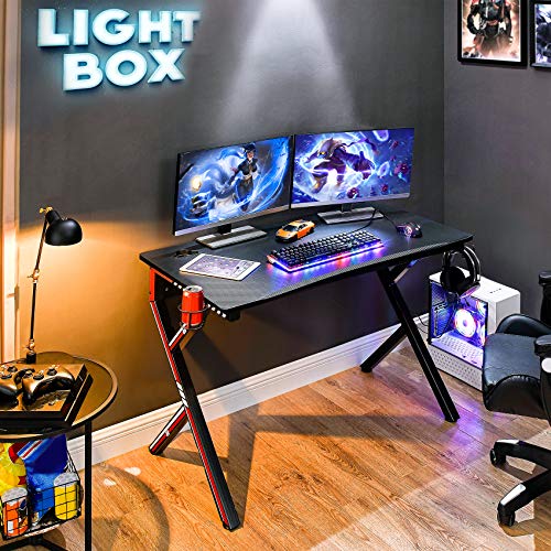 Mr IRONSTONE Gaming Desk 45.2" W x 23.6" D Home Office Desk, Gaming Workstation with Power Strip of 3-Outlet & 2 USB Ports, Cup Holder, Headphone Hook, and Cable Management (Red) - Image 2