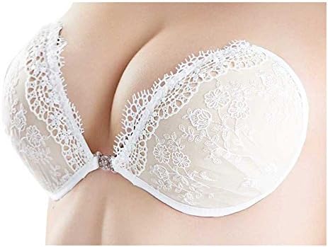 Women Sexy Lace Embroidery Push Up Silicone Strapless Invisible Bra