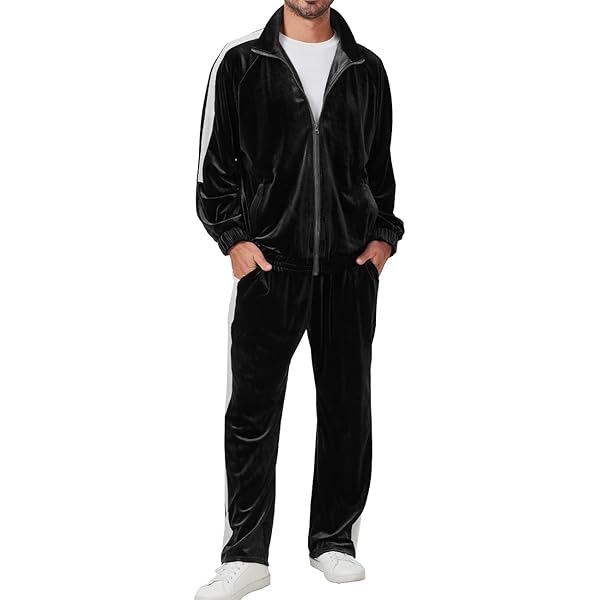 KISSQIQI Mens Velour Tracksuits 2 Pieces Sweatsuits Velvet Full
