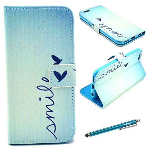 iPhone 6 Plus Case iBerry Smile Quote Premium PU Leather Wallet Flip Protective Case with Magnetic Closure for Apple iPhone 6 6S 5.5″ (2014) (Built-in Credit Card/ID Card Slot)