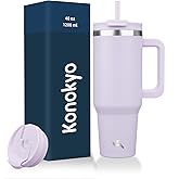Konokyo 40 oz Tumbler with Handle and 2 Straws,2 in 1 Lid Insulated Water Bottle Stainless Steel Travel Coffee Mug,Wisteria