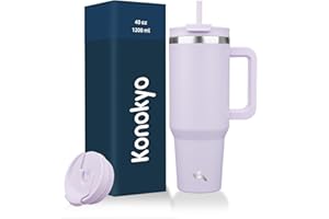 Konokyo 40 oz Tumbler with Handle and 2 Straws,2 in 1 Lid Insulated Water Bottle Stainless Steel Travel Coffee Mug,Wisteria