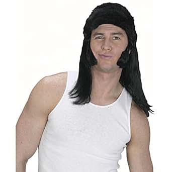 Amazon com Adult s Black Flat Top Mullet Chops Costume Amazon com Adult s Black Flat Top Mullet Chops Costume