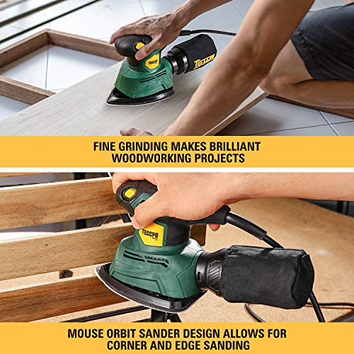 TECCPO Detail Sander, 14,000 OPM Compact Electric Sander with 12Pcs
