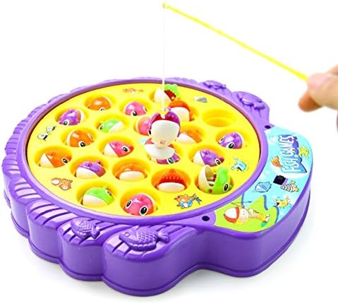 Phoetya Premium Quality Classic Fishing Game with Rotating Fish Pool &amp; 21 Fish - with Flashing Lights &amp; Catchy Sound (Music on/off switch) | Includes non-Magnetic Fishing Poles | For Toddlers &amp; Kids