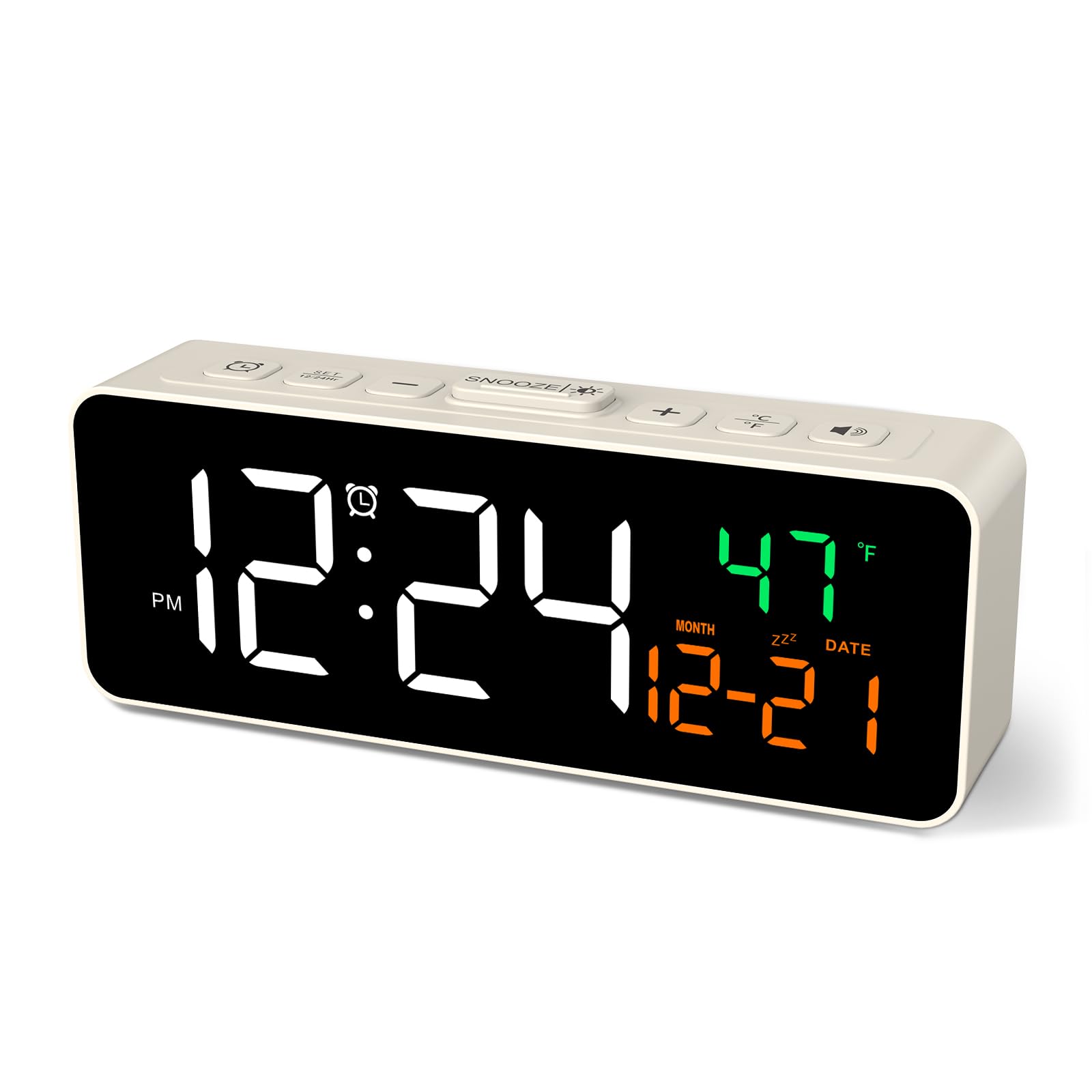 Photo 1 of Netzu 3-in-1 Digital Clocks for Living Room with Temperature, Date & Time Display - 4 Levels Birghtness, 3 Volumes, Small & Compact Plug-in Alarm Clock for Bedroom, Office (White)
