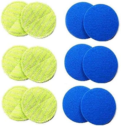 3pcs Replacement Pads for Cordless Electric Spinning Mop Sweeper (Green Cloth Head 6 Pieces + Blue waxing 6 Pieces)