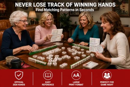 COKNUMBER 2026 Mahjong Cards Official, 4 Pack American Mahjong Cards, Large Print Easy-to-Read Reference Cards for NMJL Players, Mahjong Clubs, Game Groups and Tournaments