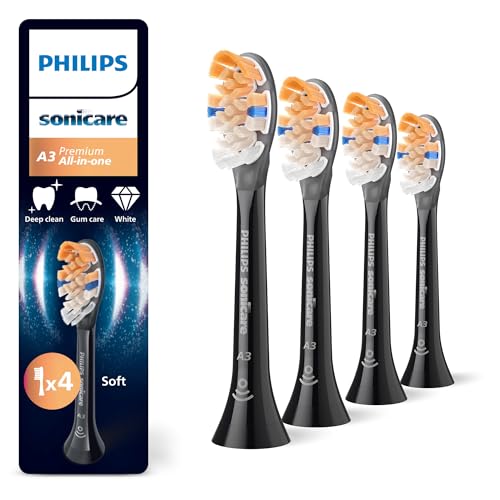 Philips Sonicare HX9094/88 A3 Premium All-in-One Original Replacement Brush Heads, Black, Pack of 4