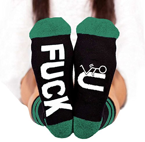 Ferbia Womens Unisex Socks FUCK U Ribbed Knit Half Crew Socks Embroidery Swear Word Curse Printed Stockings