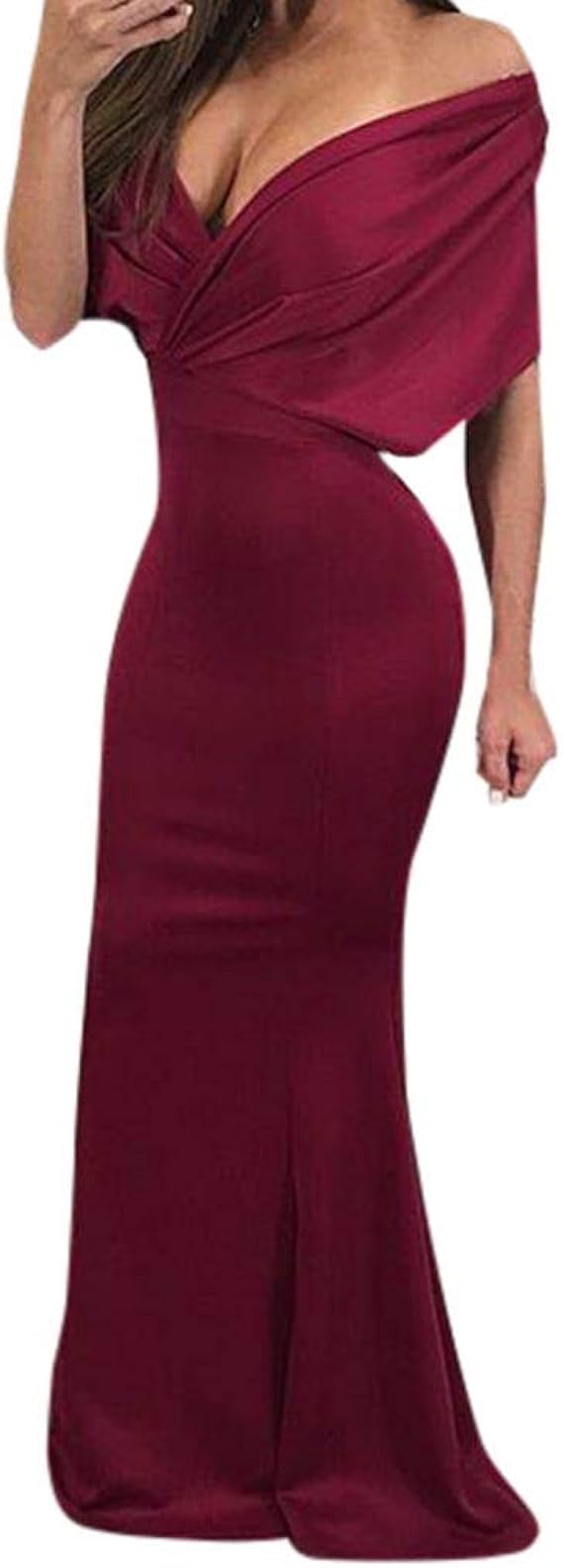 Amazon 女性のドレス 三番目の店 レディーズ 披露宴 忘年会 正式の 結婚式 花嫁 花嫁介添人 プリンセスドレス 深いvネック ロングスリーブ パーティー ワンピース スカート セクシー スリム オフショルダー マーメイドドレス イブニングドレス 通販