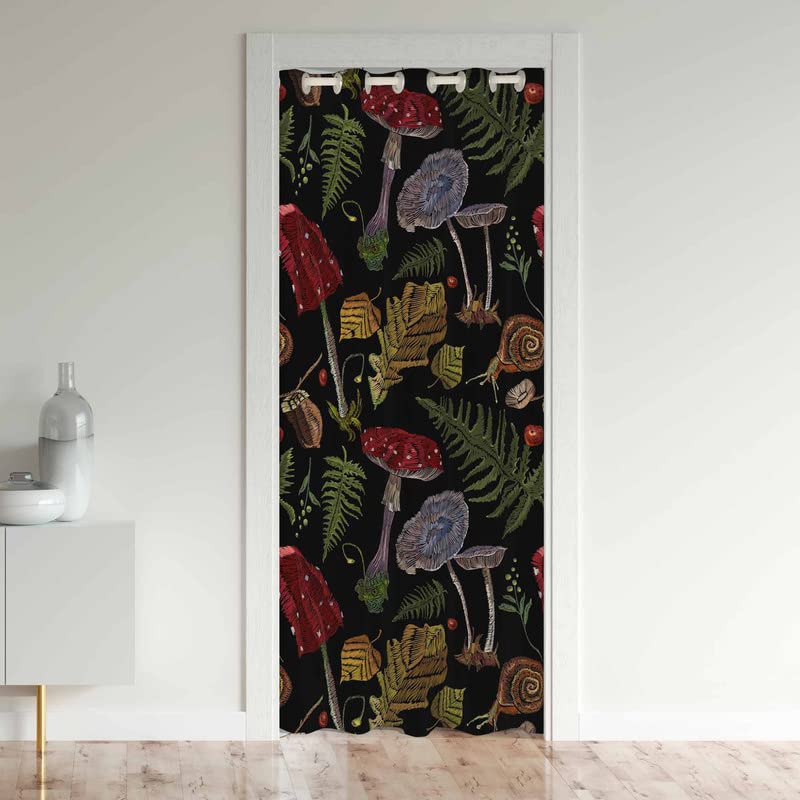 Loussiesd Mushroom Doorway Curtain Privacy, Nature Snail Botanical Leaf Door Cover Curtain,Wild Fungus Plants Insulated Thermal Curtains for Bedroom (1 Panel,132x203cm) — image 1