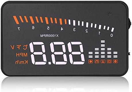 X5 HUD 3" Universal Multi-function Vehicle-mounted Heads up Display for Cars Windshield Compatible with OBD2 II EOBD System Model Cars Interface Plug Play KM/h MPH Speeding Warning adaptation car