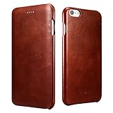 iPhone 6 leather case, Icarercase Premium iPhone 6s Genuine Leather Wallet Case Curve Edge Flip Style, Vintage Folio Cover for Apple iPhone 6 4.7 Inch in Leather (Brown)