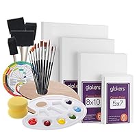 Glokers Canvas Panels Painting Kit | Art Supplies Set Includes Paint Palette, Sponge Brushes, Canvases, Paintbrushes & Mixing Wheel | Warp-Free Painting Canvas Great for Acrylic, Oil & Watercolor