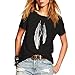 Weigou Summer Woman T Shirt Street Style Feathers Printed Short Sleeve T-Shirt Casual Loose Lady Tops Juniors Tees (XL, Black)