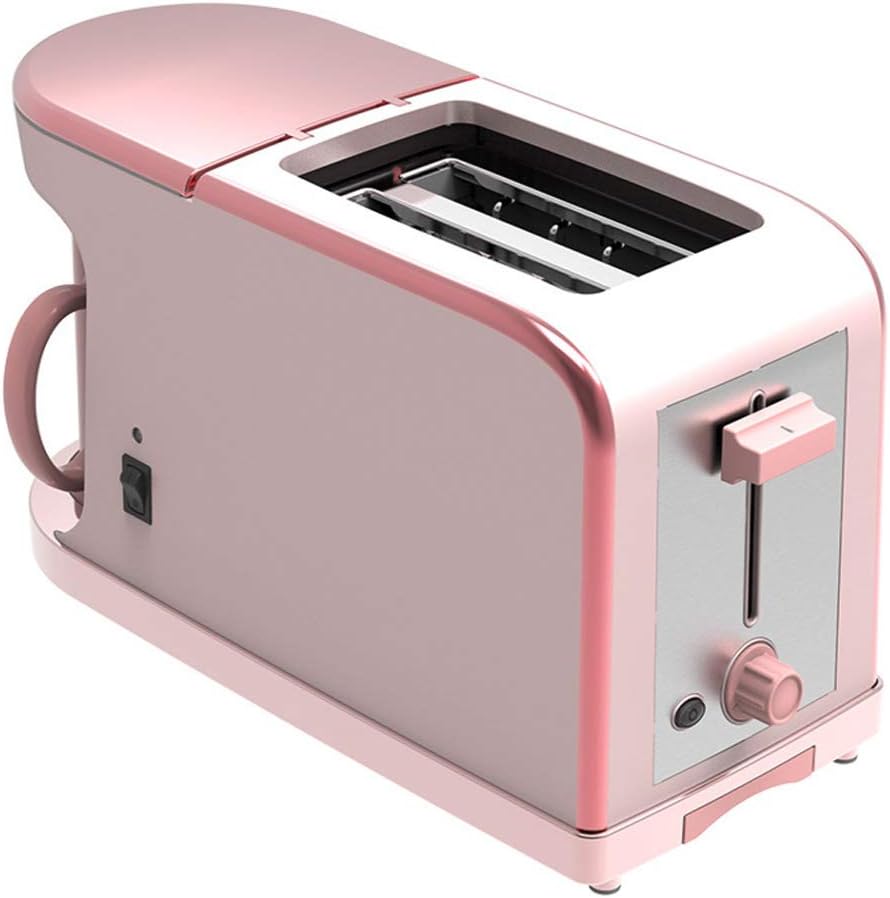 2-In-1 Breakfast Station Maker Center Retro Family Multi-Function Coffeemaker with Kettle Electric Toaster Machine Stainless Steel Oven Egg Griddle Non-Stick Pot 7 Gear,Pink