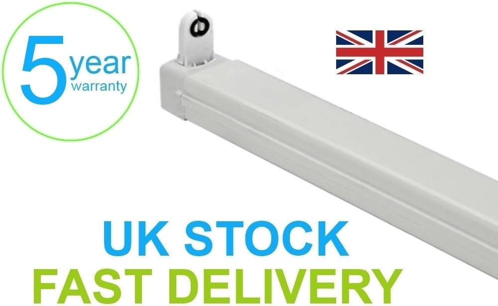 T8 2ft 600mm Single LED Ready Indoor Batten Fitting Fixture - 8W 4250K Daylight/Natural White LED Tube Included [Energy Class A+++]