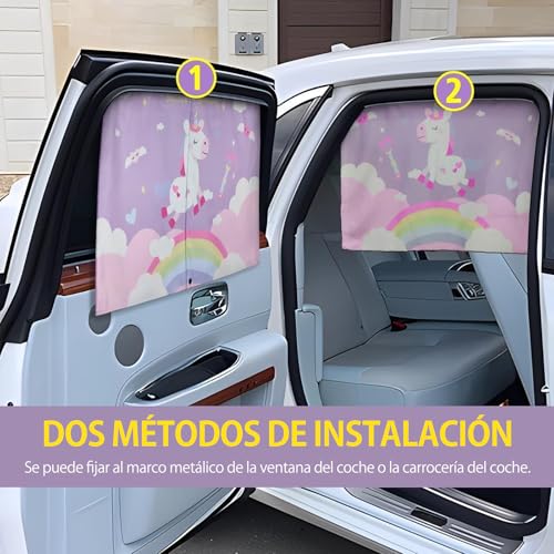 Parasol Ventana Lateral de Dibujos Animados, parasol coche nino, parasol magnético para coche, protector de sol para carro niño, cortina para auto tu hijo protección contra el so (unicornio)