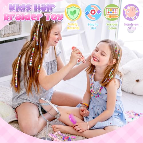 Flnlano Girls Gift 5 6 7 8 Years Children: Hair Accessories Toys for Girls 7-12 Years Braided Hair Beads Birthday Gifts for Children 8 9 10 Years Fun Braiding Machine