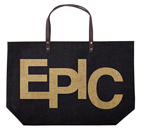 Epic Black Goldtone 22 x 15 Inch Large Jute Tote Bag with Leatherette Handles