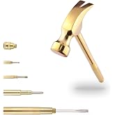 Multifunction Hammer 6 in 1 with Slotted/Flat Head Phillips Screwdriver Claw Hammer Manual, Portable Metal Mini Tool Hammer (Gold)