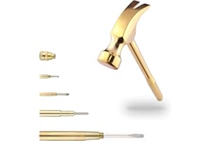 KINOBO Multifunction Hammer 6 in 1 with Slotted/Flat Head Phillips Screwdriver Claw Hammer Manual, Portable Metal Mini Tool Hammer (Gold)