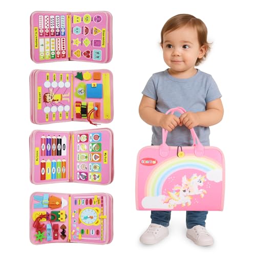 Montessori Busy Board - Ideal Busy Book Toddler Toys & Gifts for Boys & Girls, Toddler Travel Essential for Airplane & Car, Sensory Toys, Great for Baby Gifts for Boys