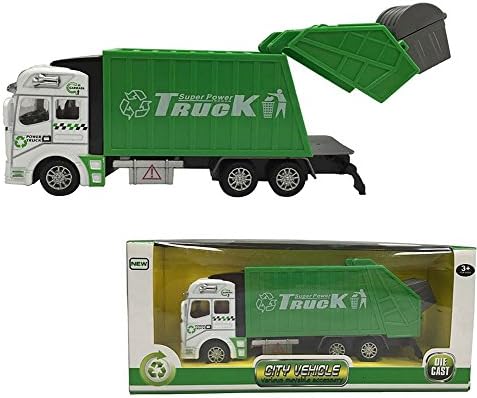 Cltoyvers Metal Garbage Truck with Pullback Action and Openable Back Green Recycling Truck Toys
