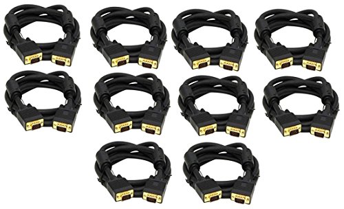 VGA to VGA Cable with Ferrite Cores 10 Feet (3 Meters) HD15 Male to Male SVGA Monitor Cable 10ft (3M) (10 Pack)