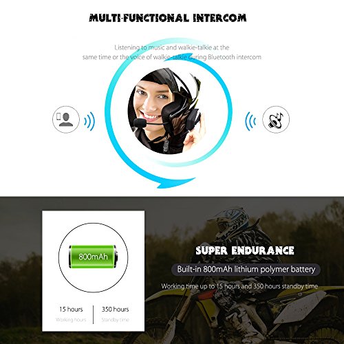 AUTOLOVER Bluetooth Motorcycle Intercom 1200M Helmet Headset Communication System with Microphones for MP3 Player/GPS/Walkie-Talkie, Hands Free & FM Radio (Dual) - Thumbnail 4