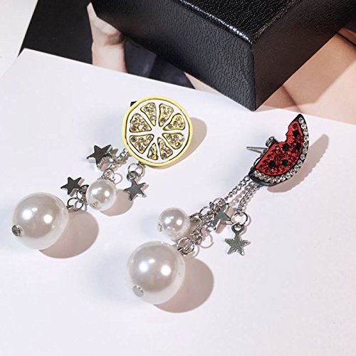 usongs 2018 asymmetric pearl earrings five-pointed star fruit watermelon with lemon elegant tassel earrings new