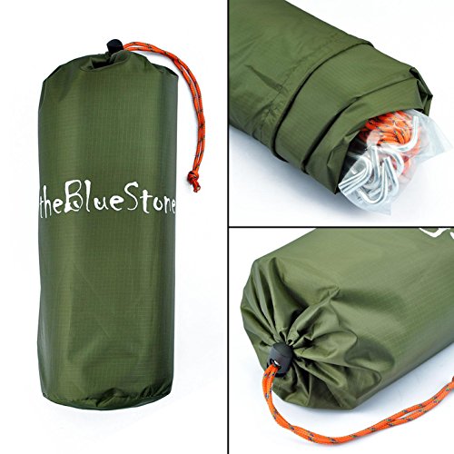 theBlueStone Rain Tarp Shelter in 10 x 10 FT for Canopy Double Hammock Outdoor Camping, Ripstop Rain Fly (Army Green) - Thumbnail 3