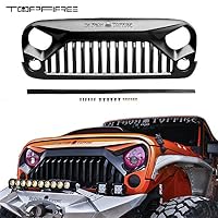 Topfire Upgraded Front Grill for Jeep Wrangler Rubicon Sahara Sport JK/JKU 2007-2018 (Matte Black, with Logo)