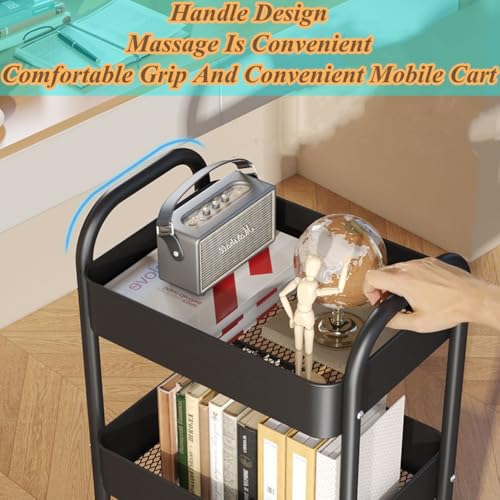 Beauenty 4 Tier Trolley Organizer,Metal Rolling Storage Cart,Mobile Utility Storage Rack,With Handle And Lockable Casters Multifunctional Organizer For Kitchen,Bathroom,Laundry Room Living Area(Black)